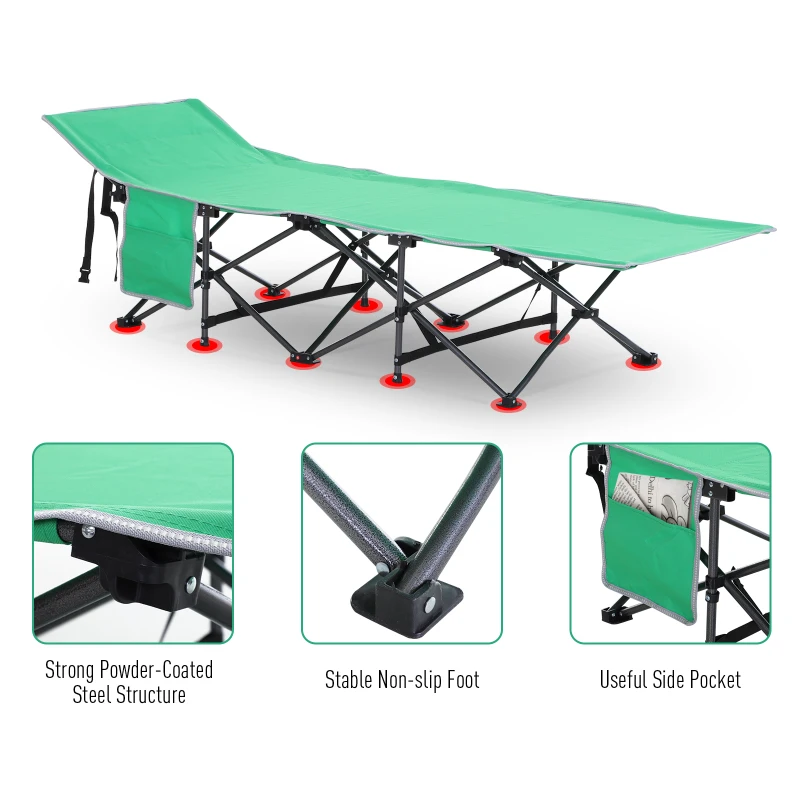 Outsunny Folding Camping Cots for Adults with Carry Bag, Side Pocket, Outdoor Portable Sleeping Bed, 330 lbs. Capacity, Green