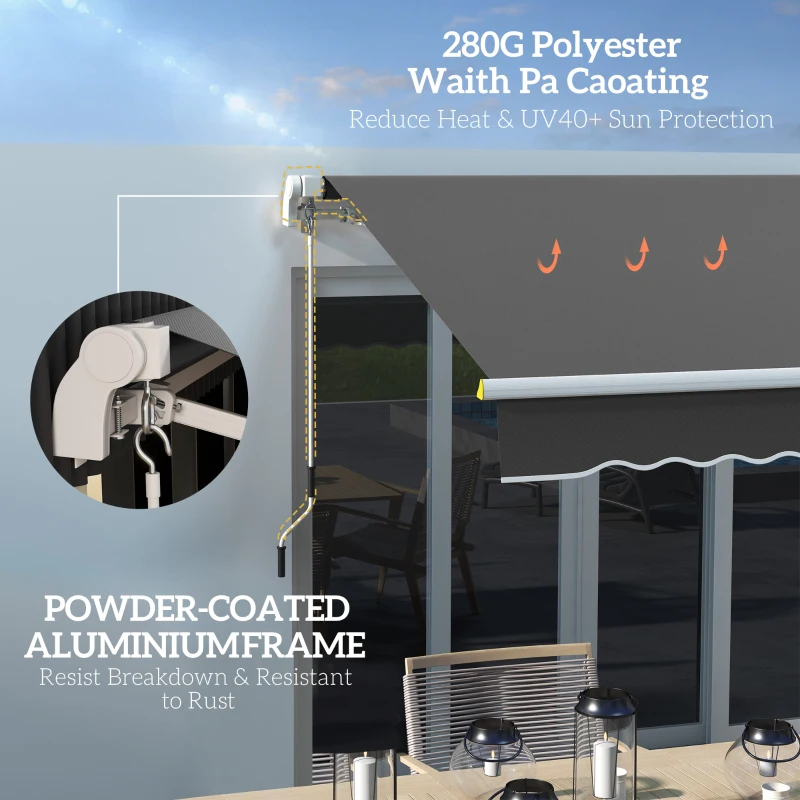 Outsunny 8' x 6.5' Manual Retractable Awning with LED Lights, Aluminum Sun Canopies for Patio Door Window, Dark Grey