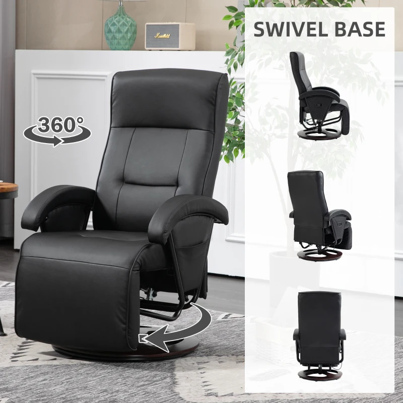 HOMCOM Swivel Recliner Chair with Footrest and Armrest, Black