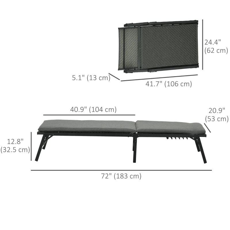 Outsunny Foldable Patio Lounger with Cushion, 5-Level Adjust Backrest Recliner Chair, Grey