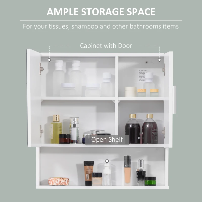 kleankin Bathroom Mirror Cabinet, Wall Mounted Medicine Cabinet with Double Doors and Adjustable Shelf, White