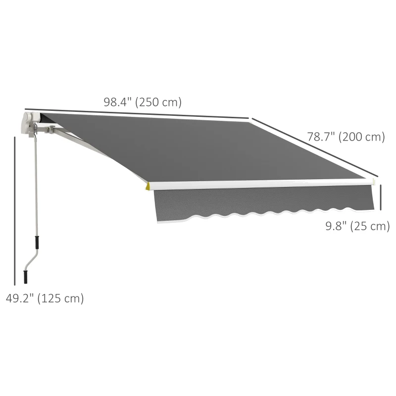 Outsunny 8' x 6.5' Manual Retractable Awning with LED Lights, Aluminum Sun Canopies for Patio Door Window, Dark Grey