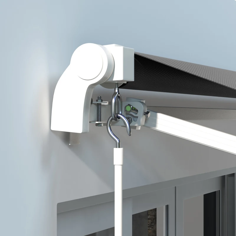 Outsunny 8' x 6.5' Manual Retractable Awning with LED Lights, Aluminum Sun Canopies for Patio Door Window, Dark Grey