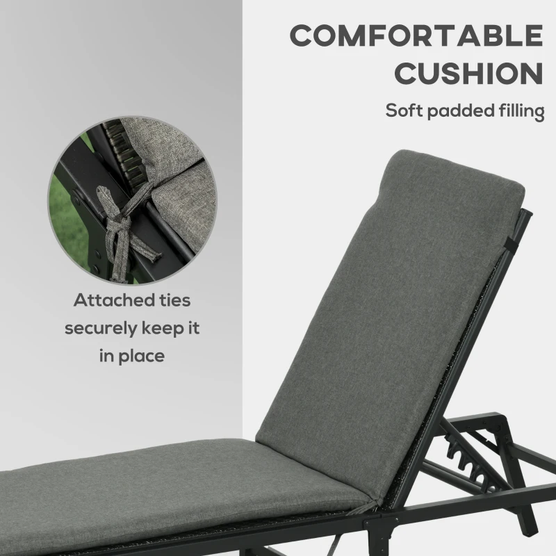 Outsunny Foldable Patio Lounger with Cushion, 5-Level Adjust Backrest Recliner Chair, Grey