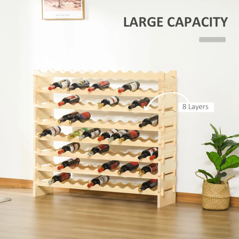 HOMCOM 8-Tier Solid Pine Wooden Wine Rack, Stackable Wine Holder Wine Cabinet Free Standing Floor Liquor Storage Shelf, 96-Bottle