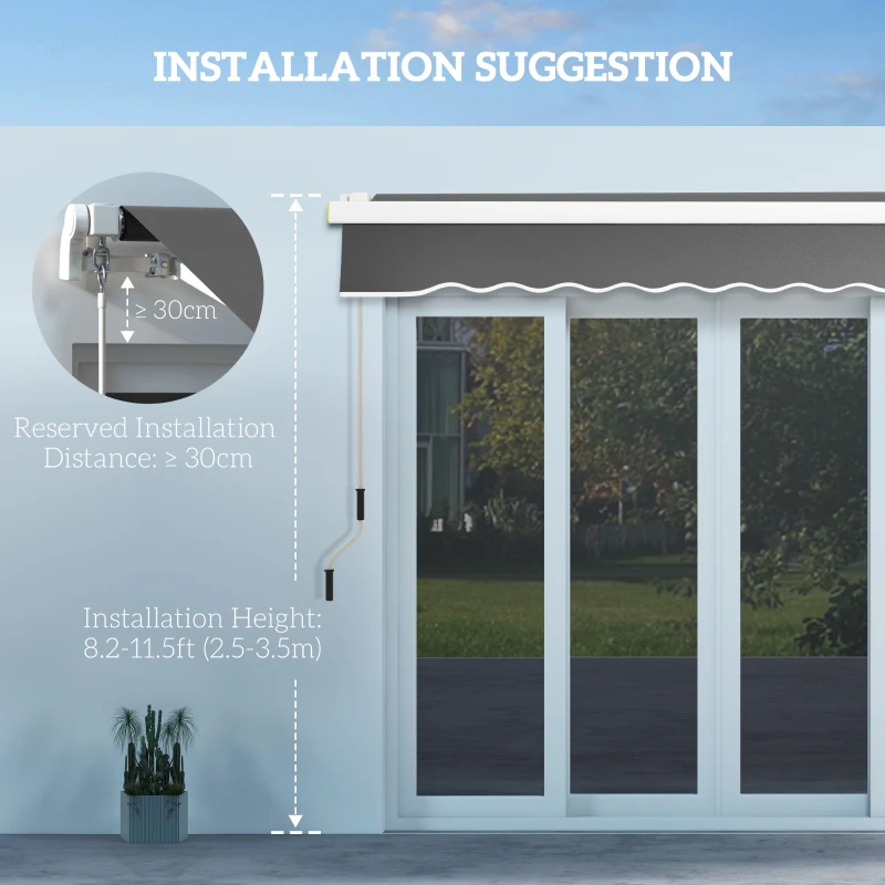 Outsunny 8' x 6.5' Manual Retractable Awning with LED Lights, Aluminum Sun Canopies for Patio Door Window, Dark Grey
