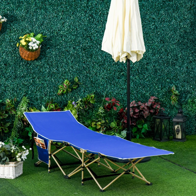 Outsunny Folding Camping Cot for Adults with Carry Bag, Side Pocket, Outdoor Portable Sleeping Bed for Travel Camp Vocation, Navy Blue