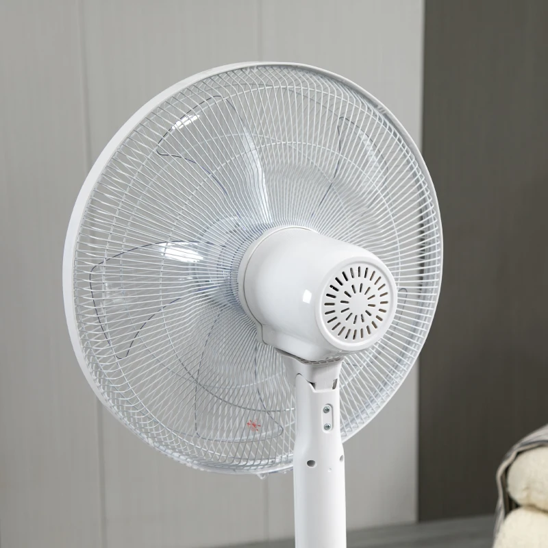 HOMCOM Floor Standing Fan with Remote Control, Oscillating, LED Screen, Stand Up Cooling Fan, Tall Pedestal Electric Fan for Home Bedroom, White