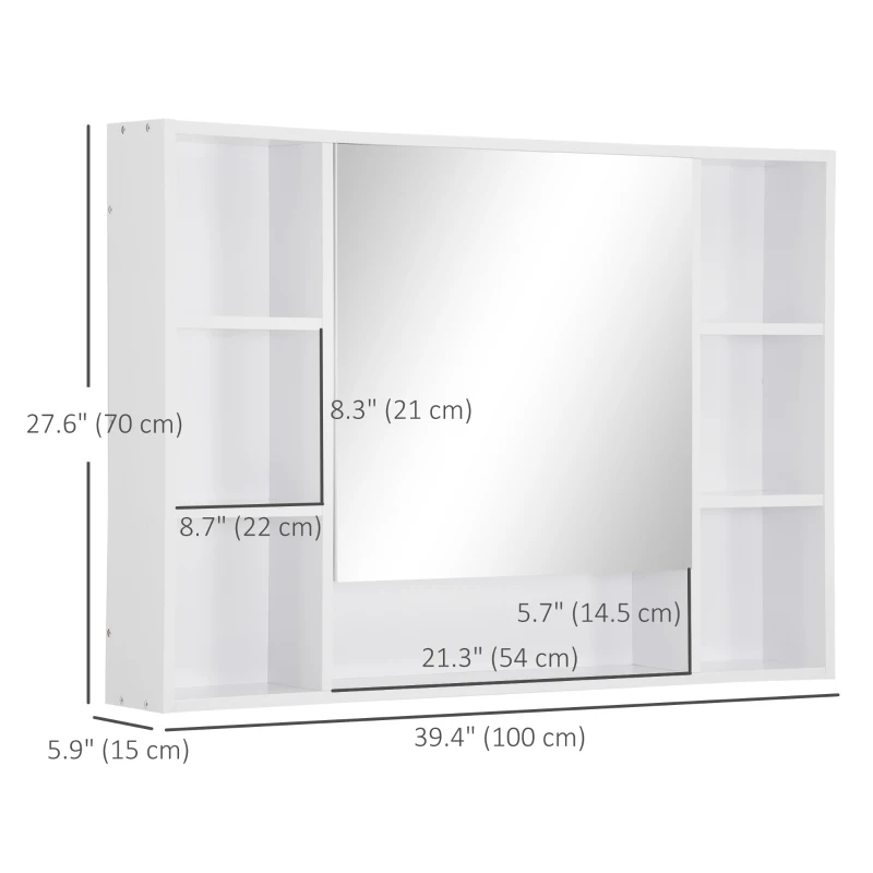 kleankin Wall Mounted Medicine Cabinet, 39.25"W x 27.5"H Bathroom Mirror Cabinet with Single Mirrored Door, Shelves and Storage Cupboard, White
