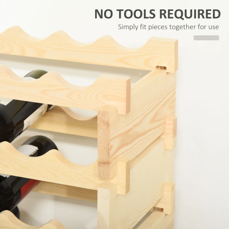 HOMCOM 8-Tier Solid Pine Wooden Wine Rack, Stackable Wine Holder Wine Cabinet Free Standing Floor Liquor Storage Shelf, 96-Bottle