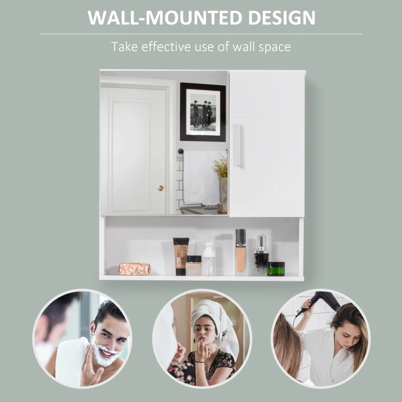 kleankin Bathroom Mirror Cabinet, Wall Mounted Medicine Cabinet with Double Doors and Adjustable Shelf, White