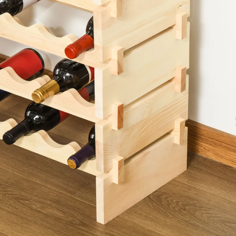 HOMCOM 8-Tier Solid Pine Wooden Wine Rack, Stackable Wine Holder Wine Cabinet Free Standing Floor Liquor Storage Shelf, 96-Bottle