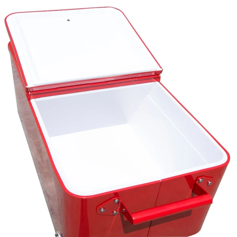 Outsunny 80 Quart Rolling Cooler Cart Portable Patio Ice Beer Beverage Cooling Bin for Outdoor Party w/ Bottle Opener & Storage Shelf Red