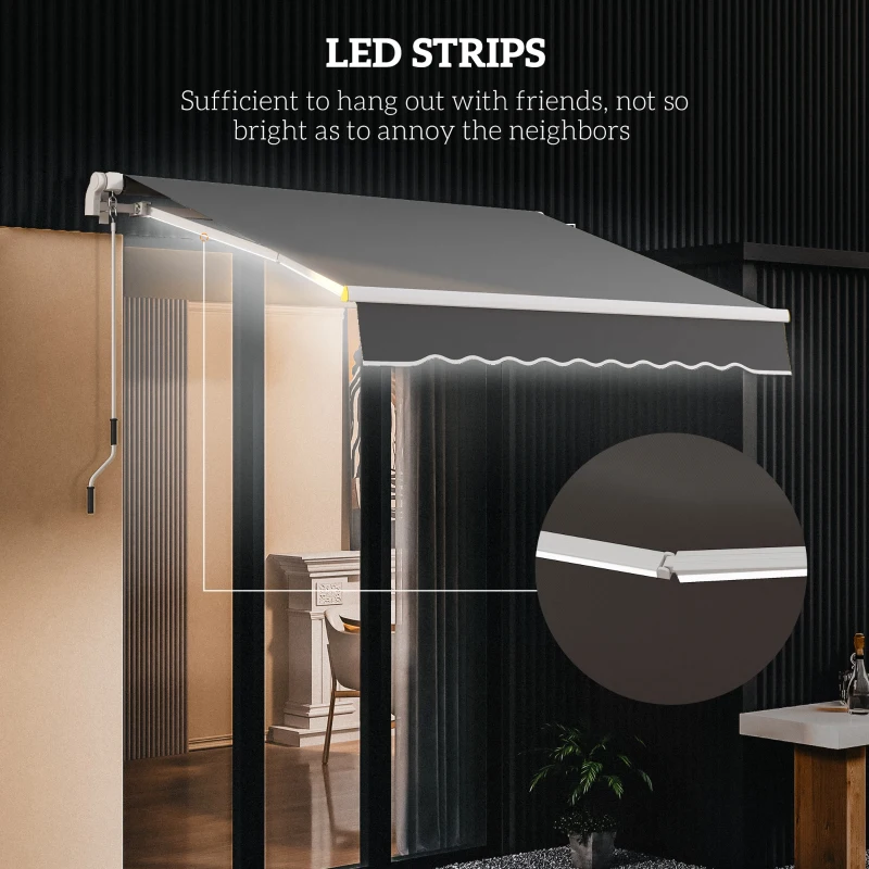 Outsunny 8' x 6.5' Manual Retractable Awning with LED Lights, Aluminum Sun Canopies for Patio Door Window, Dark Grey