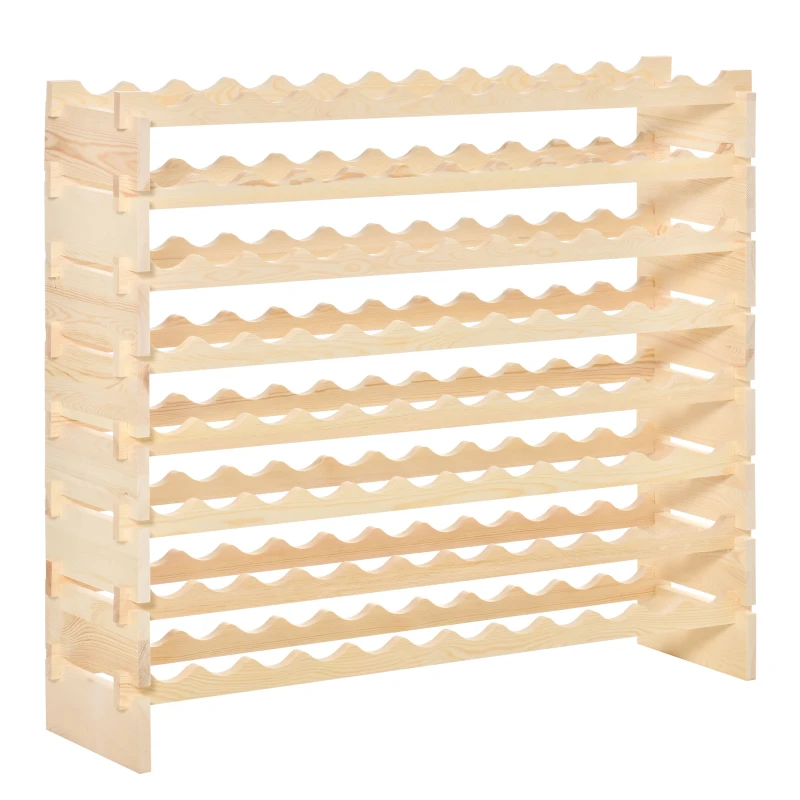 HOMCOM 8-Tier Solid Pine Wooden Wine Rack, Stackable Wine Holder Wine Cabinet Free Standing Floor Liquor Storage Shelf, 96-Bottle