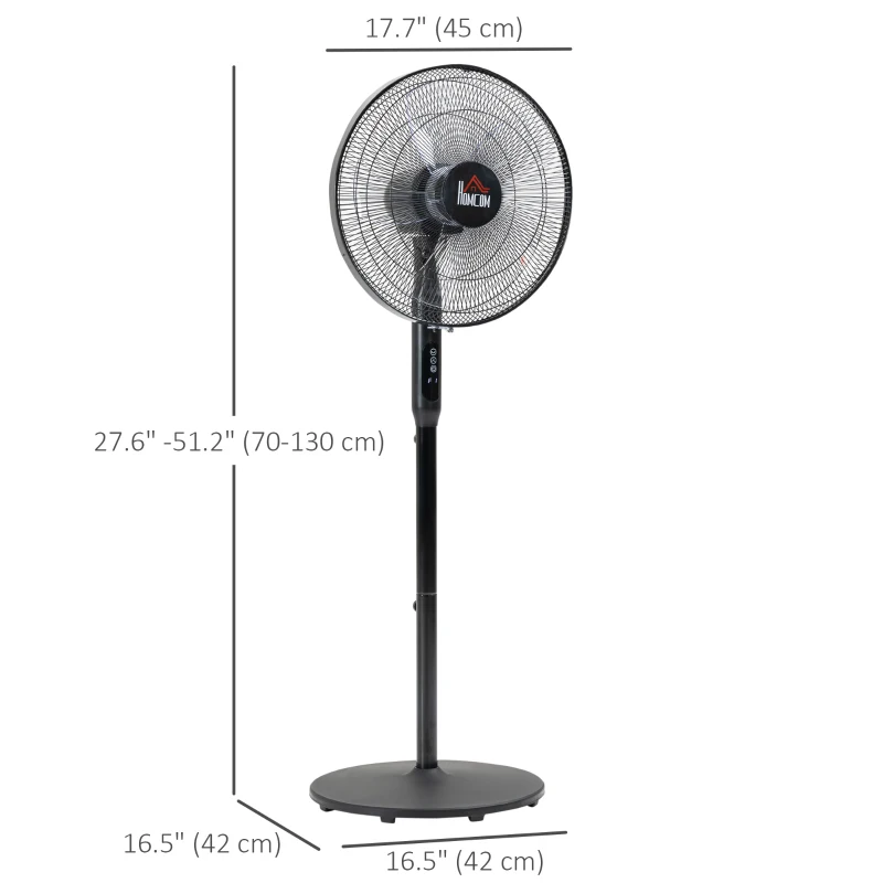 HOMCOM Floor Standing Fan with Remote Control, Oscillating, LED Screen, Stand Up Cooling Fan, Tall Pedestal Electric Fan for Home Bedroom, Black