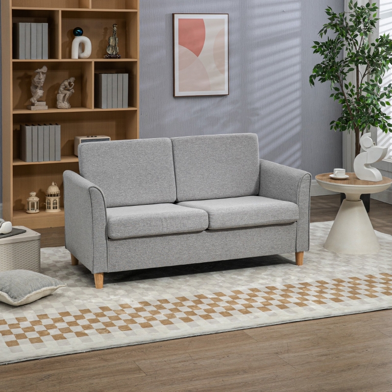 HOMCOM 2-Seat Sofa Two-Seater Couch with Armrests and Wood Legs