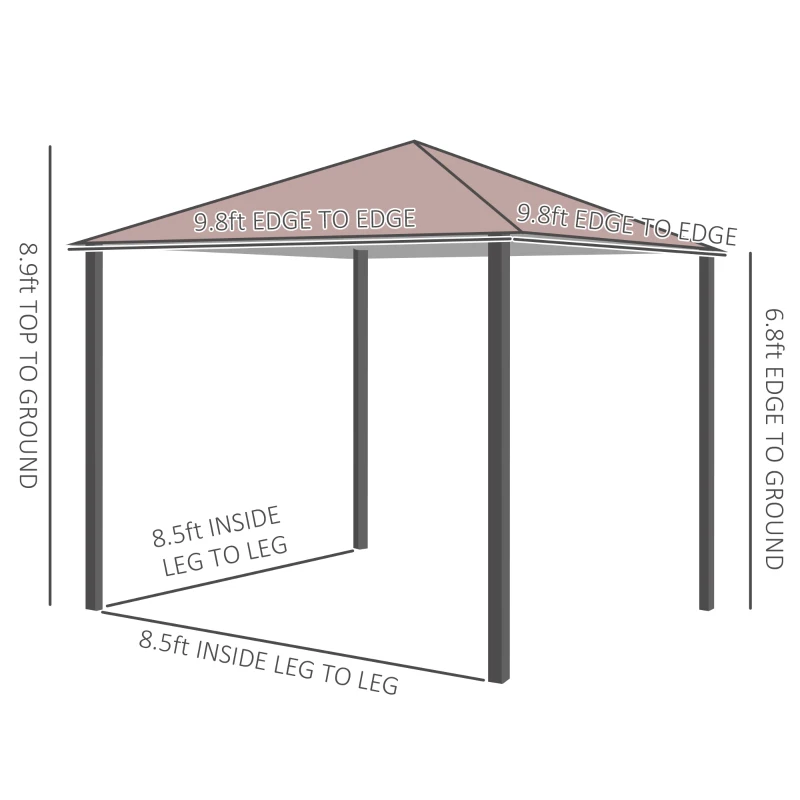 Outsunny 10x10ft Steel Garden Gazebo Patio Canopy Outdoor Event Party Tent Backyard Sun Shelter with Curtain Coffee
