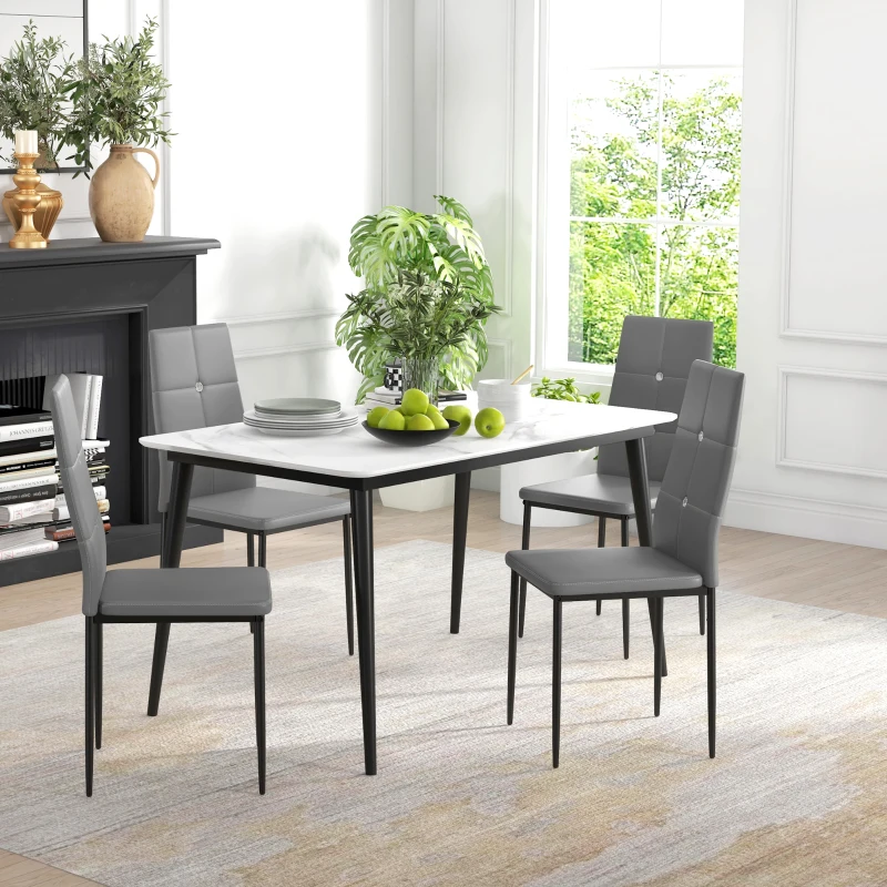 HOMCOM Set of 4 Modern Style Dining Chairs, Button Tufted High Back Side Chairs with Upholstered Seat, Steel Legs for Living Room, Kitchen, Study, Bedroom, Grey