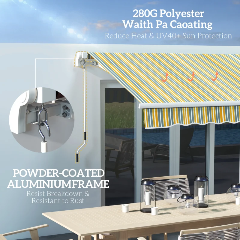 Outsunny 10' x 8' Manual Retractable Awning with LED Lights, Aluminum Frame Sun Canopies for Patio Door Window, Yellow/Grey