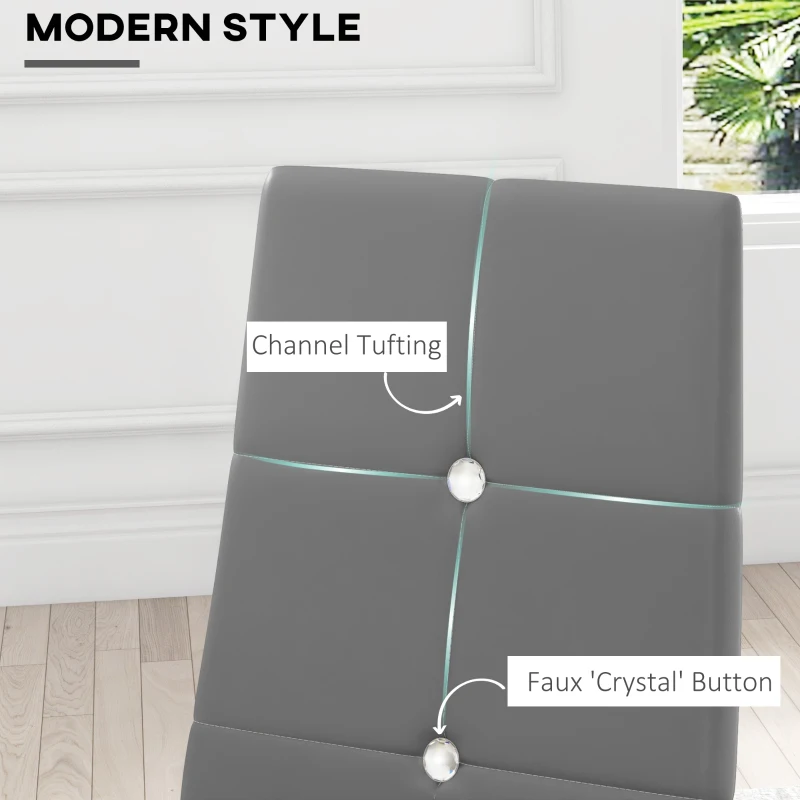 HOMCOM Set of 4 Modern Style Dining Chairs, Button Tufted High Back Side Chairs with Upholstered Seat, Steel Legs for Living Room, Kitchen, Study, Bedroom, Grey