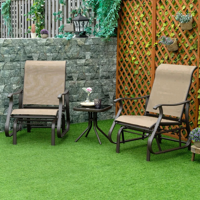 Outsunny Outdoor Gliding Chairs Set Durable Compact for Patio, Bistro Tea Time, Perfect for Couples & Families, Gray(m-8)