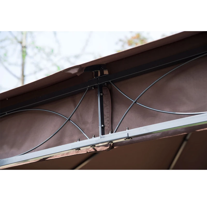 Outsunny 10x10ft Steel Garden Gazebo Patio Canopy Outdoor Event Party Tent Backyard Sun Shelter with Curtain Coffee