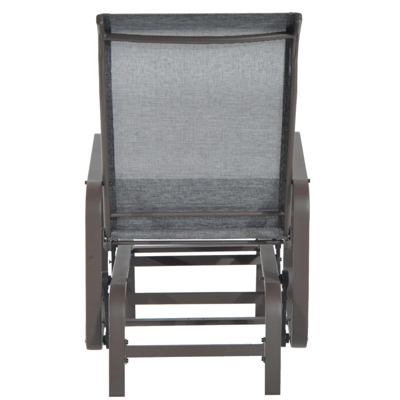 Outsunny Metal Mesh Fabric Single Outdoor Patio Glider Rocking Chair - Gray