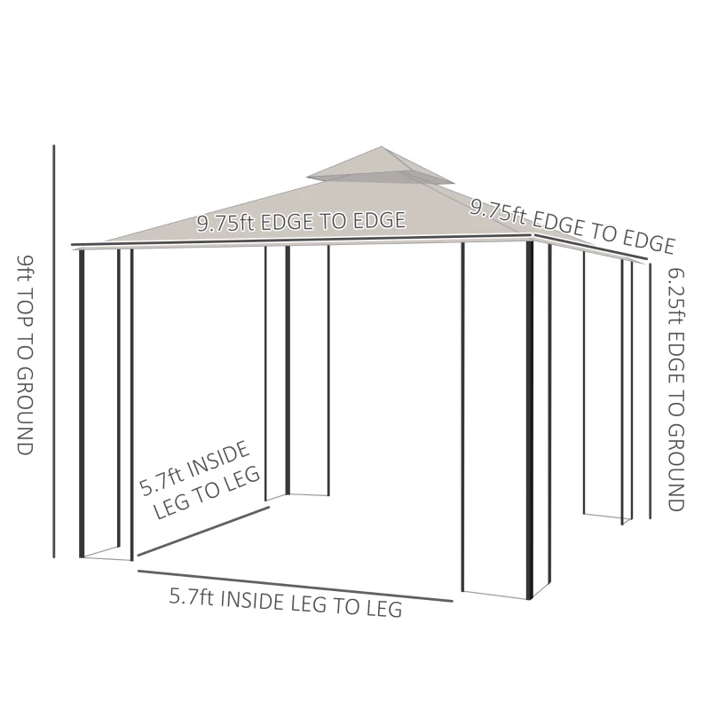 Outsunny 10' x 10' Patio Gazebo Canopy Outdoor Pavilion with Mesh Netting SideWalls, 2-Tier Polyester Roof, & Steel Frame, Beige