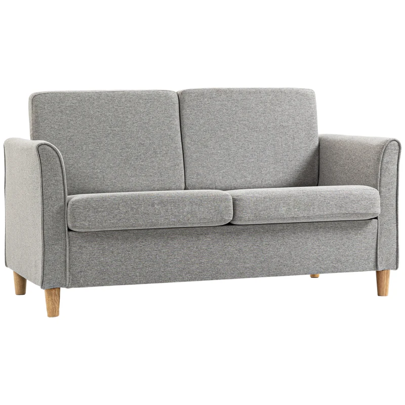 HOMCOM 2-Seat Sofa Two-Seater Couch with Armrests and Wood Legs for Living Room, Bedroom, Light Grey