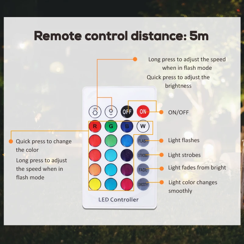HOMCOM 12" RGB Outdoor LED Ball Light Waterproof Rechargeable Adjustable Color Changing Globe Orb Lamp With Remote Control