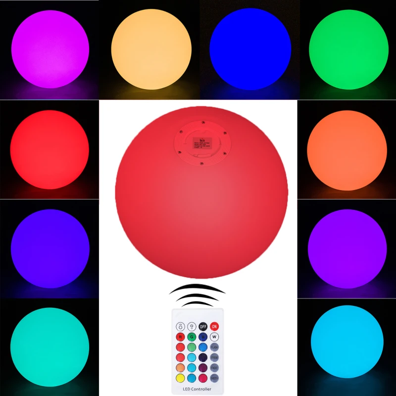 HOMCOM 12" RGB Outdoor LED Ball Light Waterproof Rechargeable Adjustable Color Changing Globe Orb Lamp With Remote Control