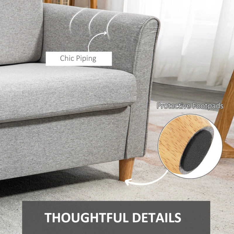 HOMCOM 2-Seat Sofa Two-Seater Couch with Armrests and Wood Legs for Living Room, Bedroom, Light Grey