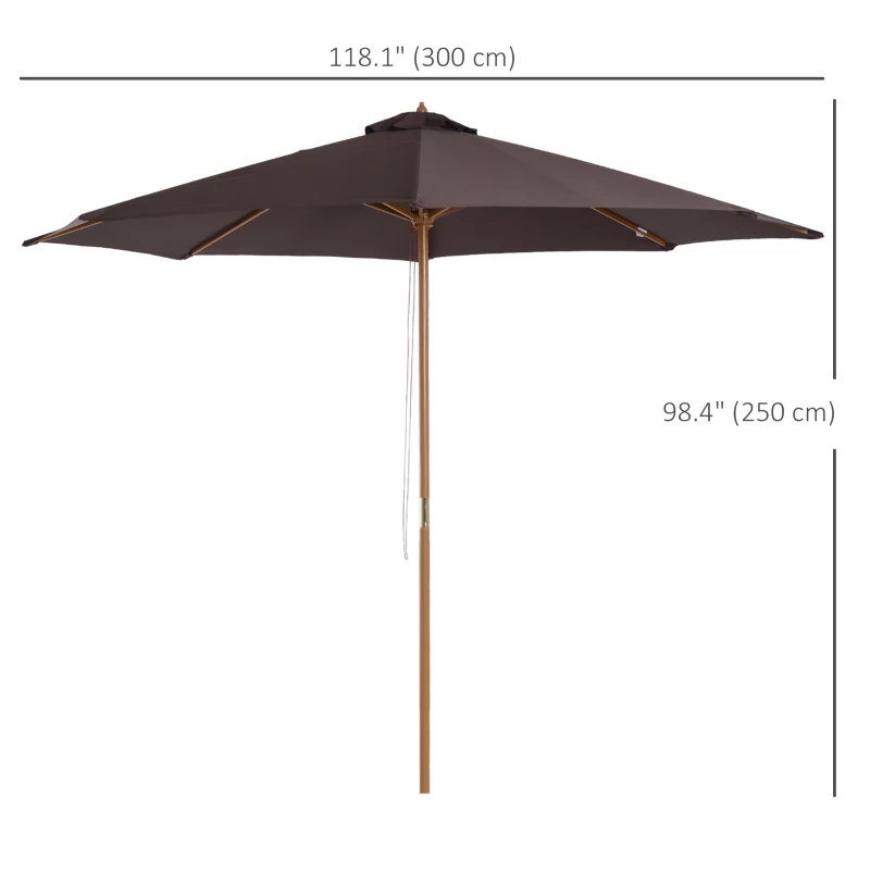 Outsunny 10' x 8' Wooden Patio Umbrella Garden Parasol Outdoor Sunshade Canopy with Bamboo Rib for Outdoor Coffee