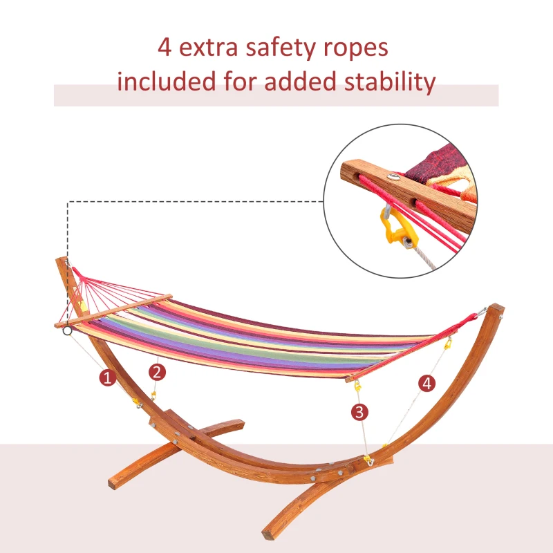 Outsunny 10' Wood Outdoor Hammock, Hammock with Stand Rainbow Bed, Heavy Duty Roman Arc Hammock for Single Person for Patio Backyard Balcony Porch, Multi Color