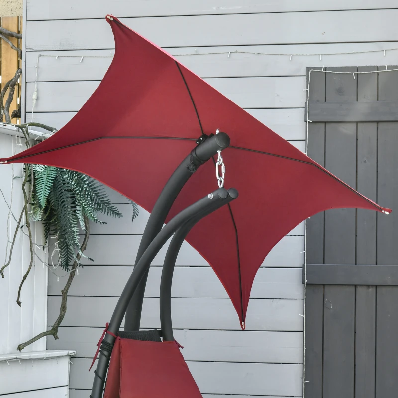 Outsunny Outdoor Hammock Chair with Stand, Floating Chaise Lounge Chair with Soft Padded Cushion, Hanging Hammock Swing Reclining Seat with Canopy Umbrella, Wine Red