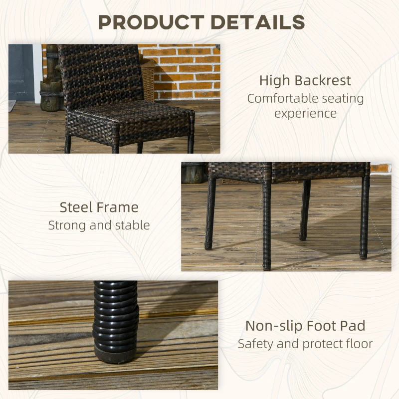 Outsunny PE Rattan Outdoor Dining Chairs with Cushion, Patio Wicker Dining Chair with Backrest, Brown