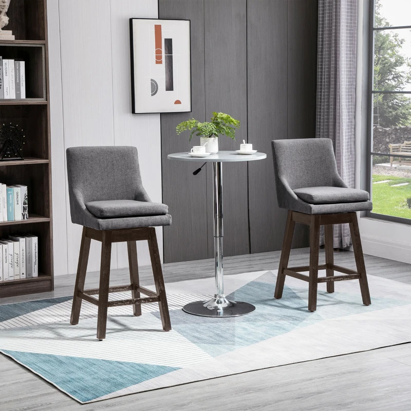 HOMCOM Bar Height Bar Stools Set of 2, Armless Upholstered Swivel Barstools Chairs with Soft Padding Cushion and Wood Legs, Dark Gray