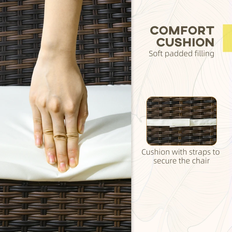 Outsunny PE Rattan Outdoor Dining Chairs with Cushion, Patio Wicker Dining Chair with Backrest, Brown