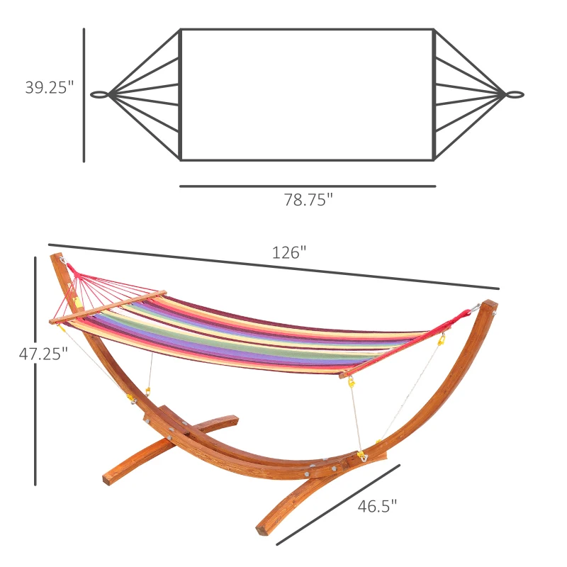 Outsunny 10' Wood Outdoor Hammock, Hammock with Stand Rainbow Bed, Heavy Duty Roman Arc Hammock for Single Person for Patio Backyard Balcony Porch, Multi Color