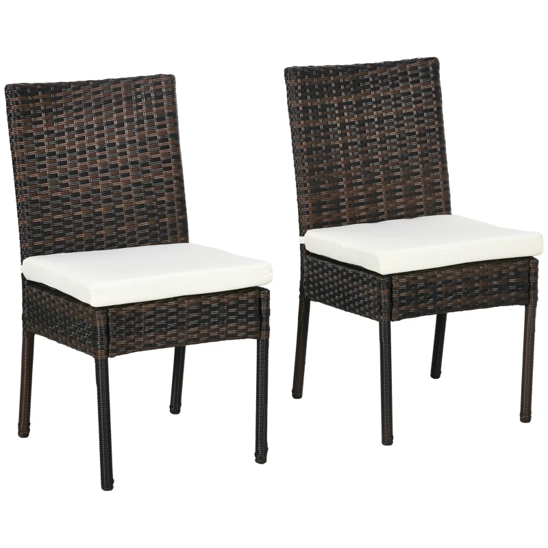 Outsunny PE Rattan Outdoor Dining Chairs with Cushion, Patio Wicker Dining Chair with Backrest, Brown