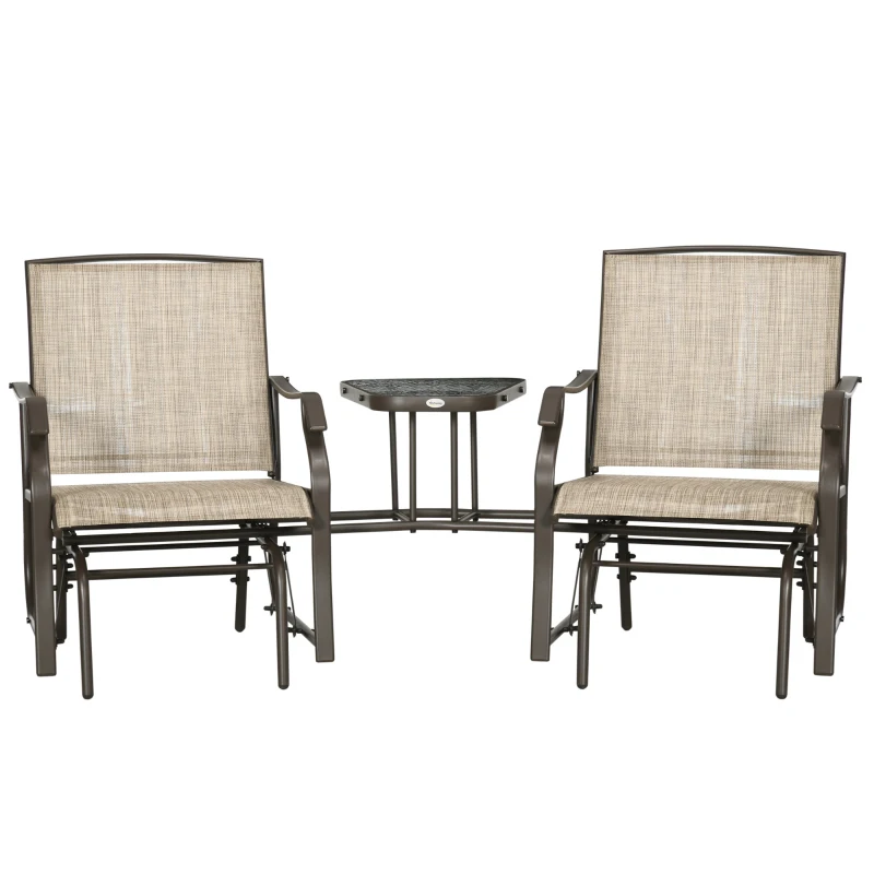 Outsunny Outdoor Double Glider Bench with Tempered Glass Tea Table - Comfortable Seating for Garden & Patio