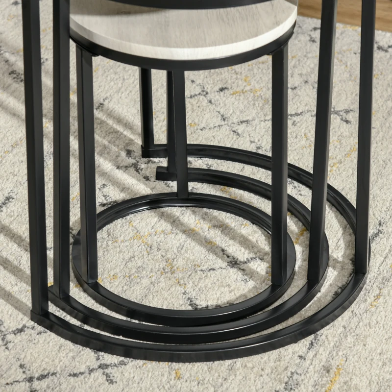 HOMCOM Nesting Tables Set of 3, Round Coffee Table, Stacking Side Tables with Steel Frame for Living Room, Grey