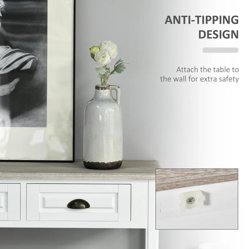 HOMCOM Console Table with 2 Storage Drawers and Open Shelf, Vintage Distressed Sofa Table for Hallway, Living Room, Bedroom, White
