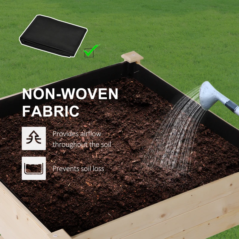 Outsunny 35.75'' x 35.75'' Raised Garden Bed with Liner and Drainage Holes, Outdoor Wooden Elevated Planter Box with Legs and Storage Shelf, Garden Plant Stand Box