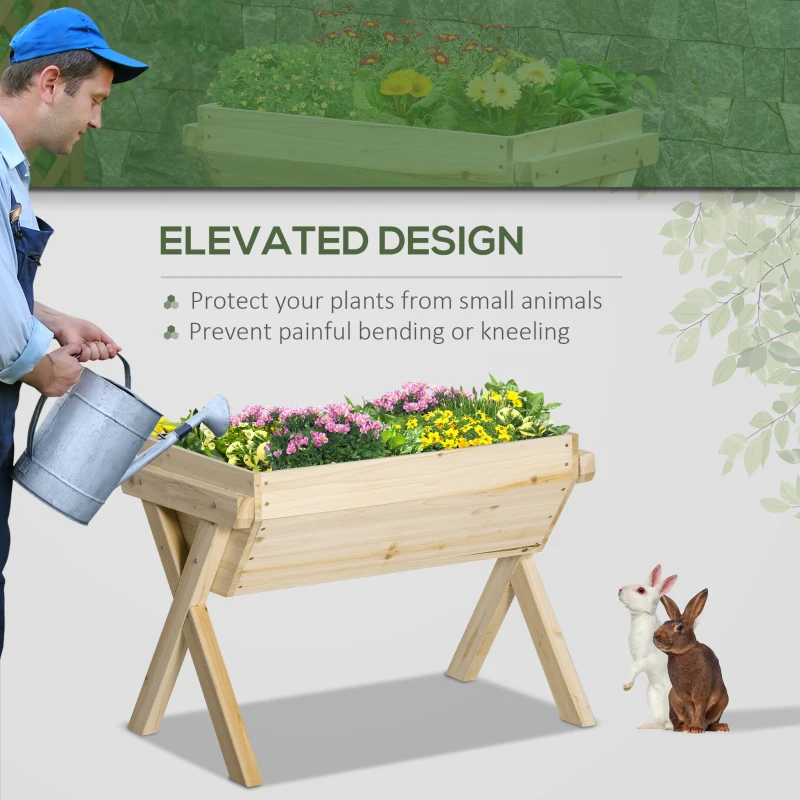 Outsunny Elevated Planter Box with Legs, Wooden Raised Garden Bed with Bed Liner and Drainage Holes, for Backyard, Patio to Grow Vegetables, Herbs, and Flowers