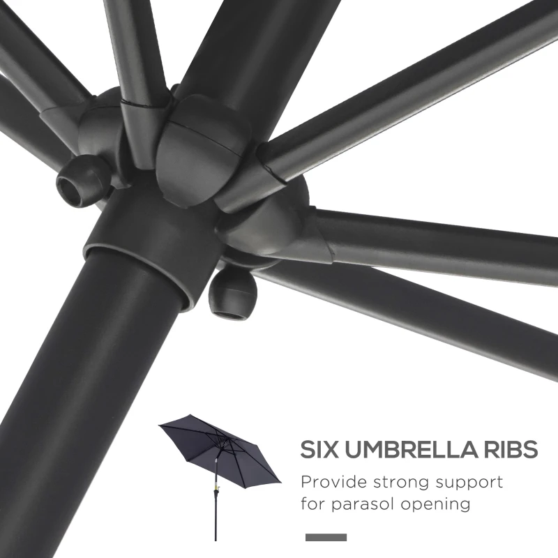 Outsunny 8.5FT Patio Umbrella, Round Garden Parasol with 6 Ribs, Market Sunshade Tilt Canopy w/ Crank Handle for Outdoor, Grey