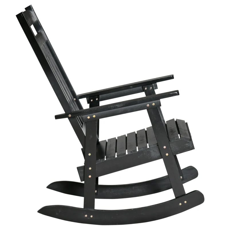 Outsunny 2 Pieces Wood Patio Bistro Set, Outdoor Rocking Chair Set with Armrests and High Back Rocking Chair and Portable Side Table, for Indoor, Outdoor, Patio, Backyard, Black