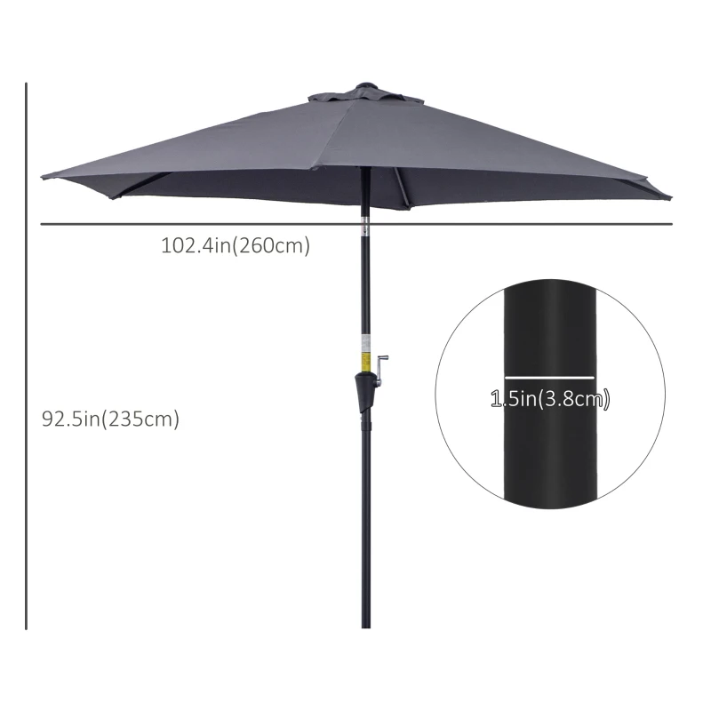 Outsunny 8.5FT Patio Umbrella, Round Garden Parasol with 6 Ribs, Market Sunshade Tilt Canopy w/ Crank Handle for Outdoor, Grey