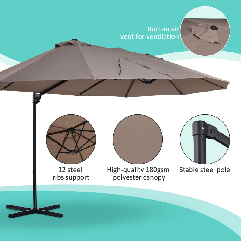 Outsunny Outdoor Patio Umbrella with Twin Canopy Sunshade Umbrella with Lift Crank,  Brown